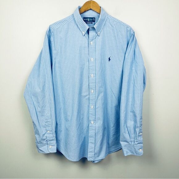 Ralph Lauren Button Down Blue Plaid Shirt Classic Fit - Picture 1 of 6